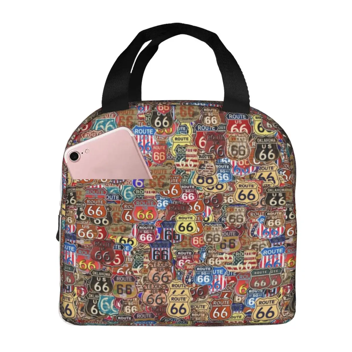 Route 66 Signs Lunch Bag Women Cooler Thermal Insulated Lunch Box for School