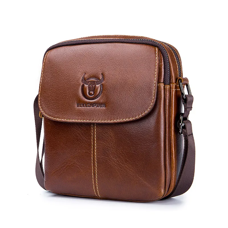 BULLCAPTAIN skórzana męska torba biznesowe torby na ramię odpowiednie dla 7.9 Cal Ipad Mini wysokiej jakości męskie torby typu Crossbody — zdjęcie 2