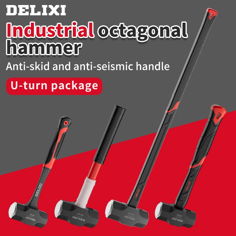 Octagonal Siamese Weight-Type Hand Hammer Heavy Wall Hammer Soft Handle Solid Iron Hammer Handhammer Tool