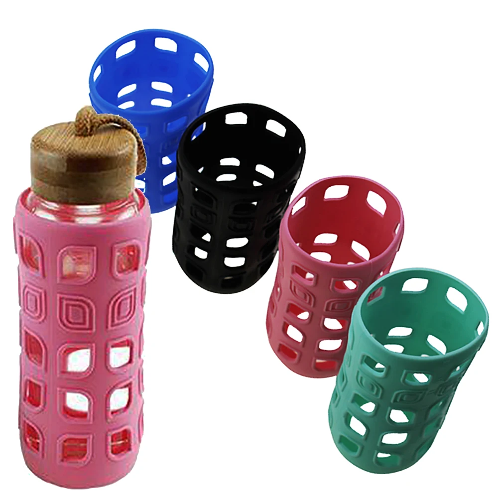 1Pcs 6.5CM 7 Colors Silicone Water Bottle Cover, Anti Scalding Cup Cover, Hollow Silicone Glass Bottle Protective Cover