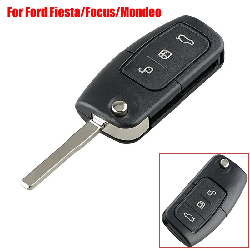 3 Button HU101 Black Car Remote Flip Key Fob Case For Ford Fiesta 2008 2009 2010 2011 2012-2017 Shell Floding Key Replacement