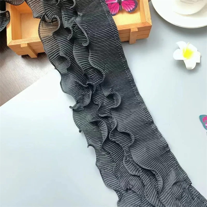 11CM di larghezza quattro strati Chiffon 3d pieghettato tessuto nastro ricamo elastico pizzo frange volant Trim abito Guipure fai da te cucito Decor