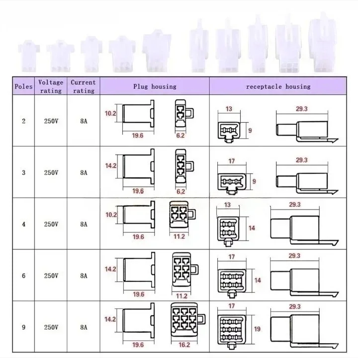 380PCS Practical Auto Electrical 2 3 4 6 Pin 2.8 Mm Wire Terminal Connector with Fixed Hook Male Female Terminals Housing