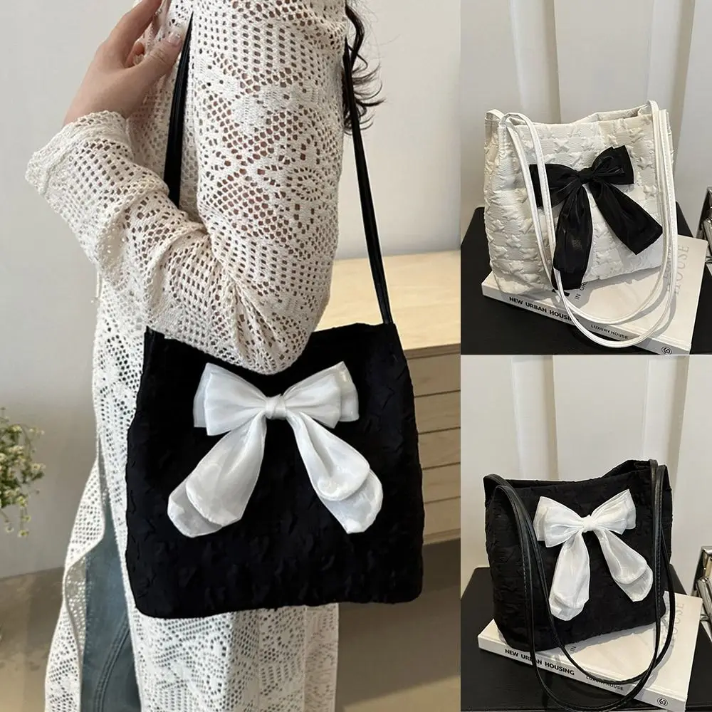 Large Capacity Bow Handbag Fashion Reusable Korean Style Shoulder Bags Canvas Bag Shopping Bag Casual Tote Bags