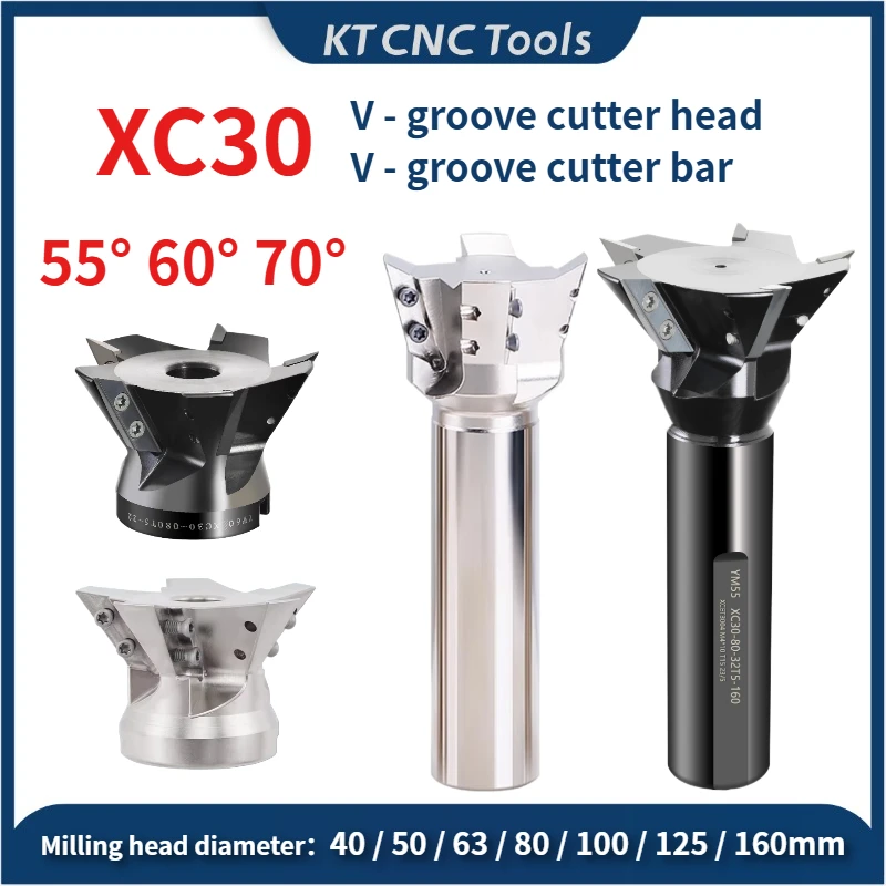 

V-groove swallowtail 45° 55° 60° 70° XC XC30 tailcoat Cutter head XCET3004 XCET insert T groove type tool holder Cutter head