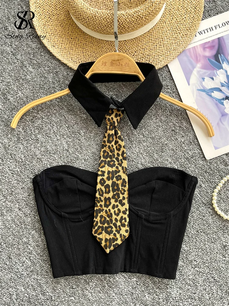 SINGREINY أنثى ريترو ليوبارد الحسية تانك القمم موضة سستة غمد تانك القمم المرأة الرسن التعادل الشارع الشهير خمر تانك القمم