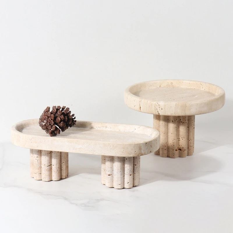 

Minimal wabi-sabi wind yellow travertine tray, light luxury high-end model room