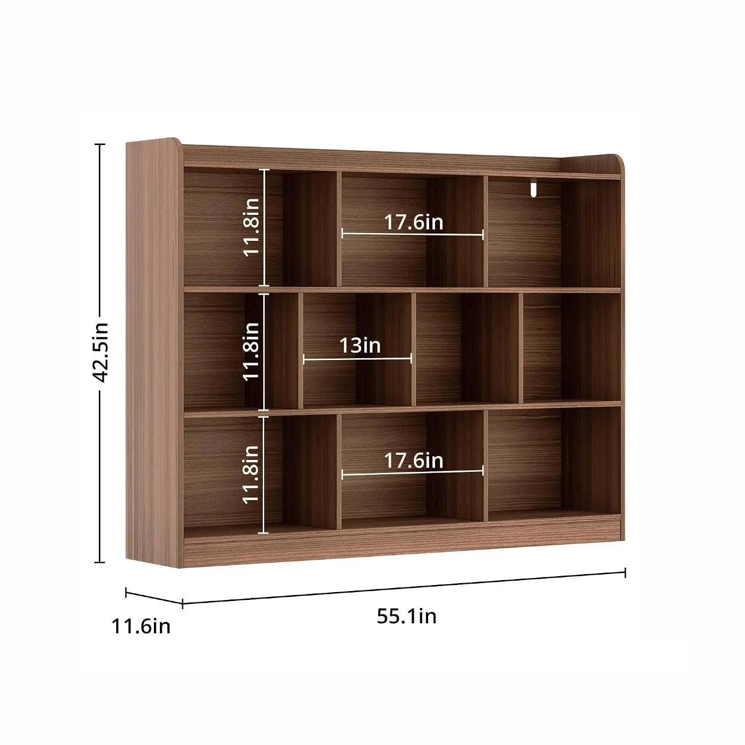 Wood Bookshelf 3-Tier Open Shelf 10-Cube Storage Organizer Living Room Bedroom 55.1