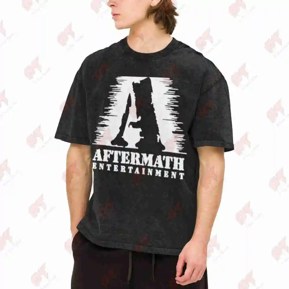 Aftermath Entertainment Lettering Vintage Washed Tee Pure Cotton T-Shirt