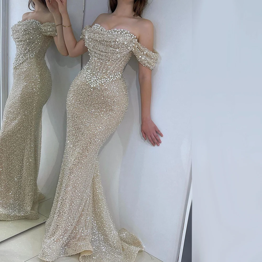 Serene Hill  Arabia Nude  Mermaid Evening Dresses Gowns  Pearls Beaded 2024  LA72270 Customized