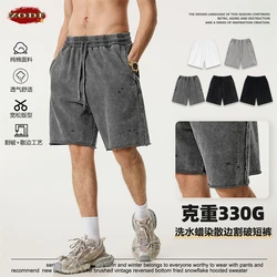 ZODF Retro 2025 Summer High Street Cotton Shorts Unisex Vintage Washed 310gsm Holes Distressed Shorts Brand Streetwears HY0985