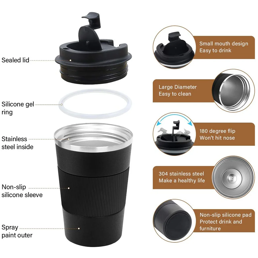 ATO Stainless Steel Coffee Cup 380/510ML Thermos Mug Leak-Proof Thermos Travel Thermal Vacuum Flask Insulated Cup Water Bottle