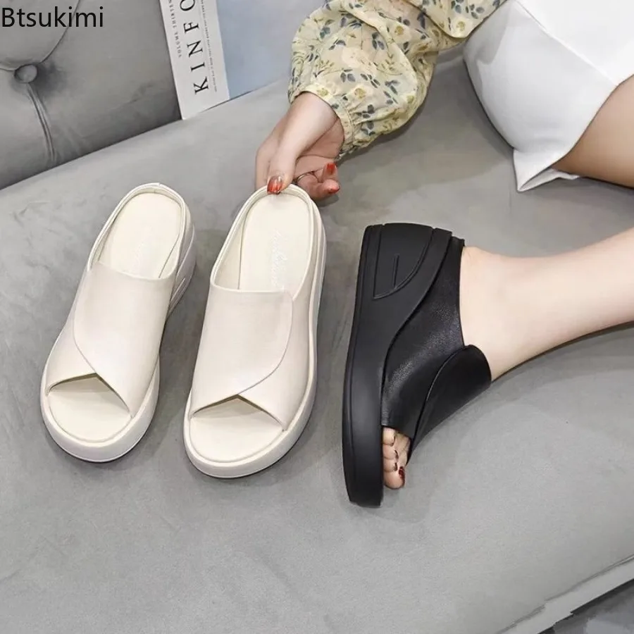 2026 Summer Women's Open Toe Sexy Solid Solid Thick Sole Slope Heel Slippers for Women Outwear Comfortable Women Single Shoes