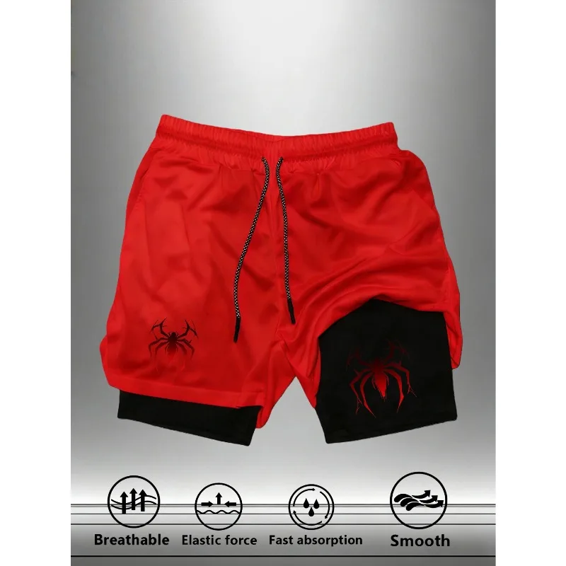 Summer Men's Multi functional Double layered Leisure Spider Print | Men's Running Shorts | Multi functional Sports Shorts