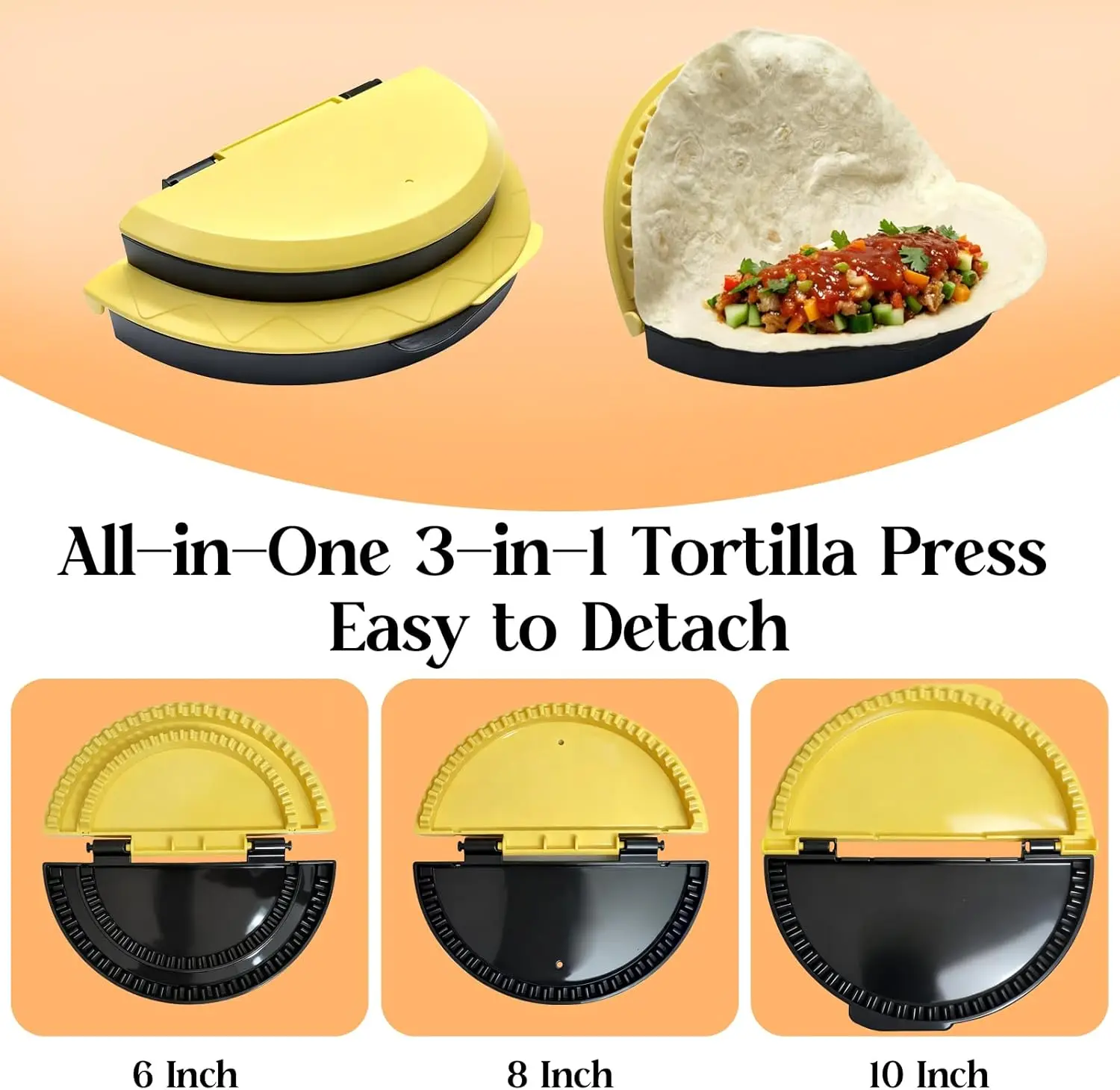 

Уплотнитель Tortilla и щипцы для оберток 6 8, 10 дюймов, ручной пресс 3-в-1 для домашних буритретов, квасаделл, тако и кальзонов