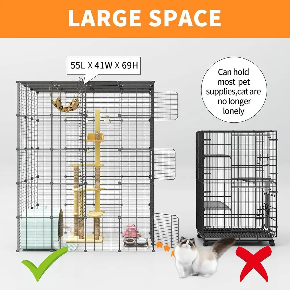 5-Tier 69 Inch Large Cat Cages DIY Cat Playpen Detachable Metal Wire Kennels Cat Crate Exercise Extra Place Ideal or 1-3 Cats(Wi