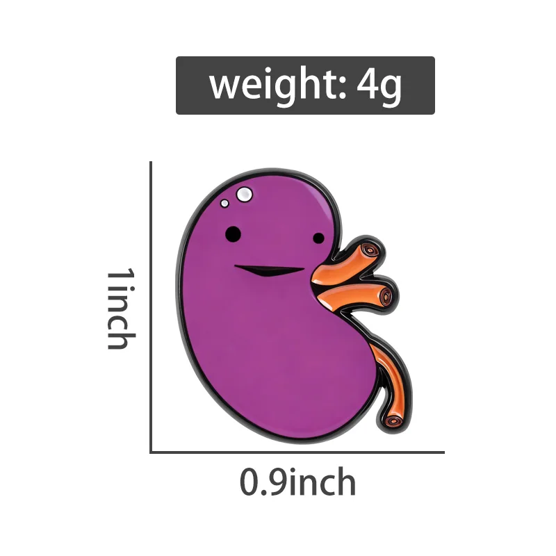 Kidney Enamel Pins Custom Cute Cartoon Organ Brooches For Clothes Bag Medical Jewelry Decorative Lapel Badge Gifts