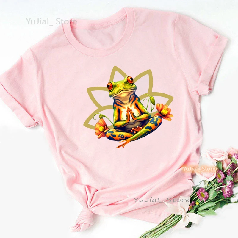 

Funny Pink Tshirt Women'S Clothing Yoga Frog Warrior Meditation Classic Print T Shirt Girls Harajuku Kawaii Clothes Summer Tops