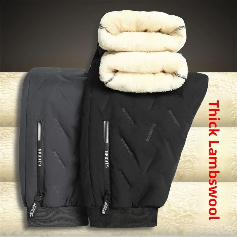 

Мужские пуховые хлопковые брюки Thiened, зимние длинные брюки для отдыха, бархатные теплые прямые брюки ягненка, молодежная модная повседневная одежда