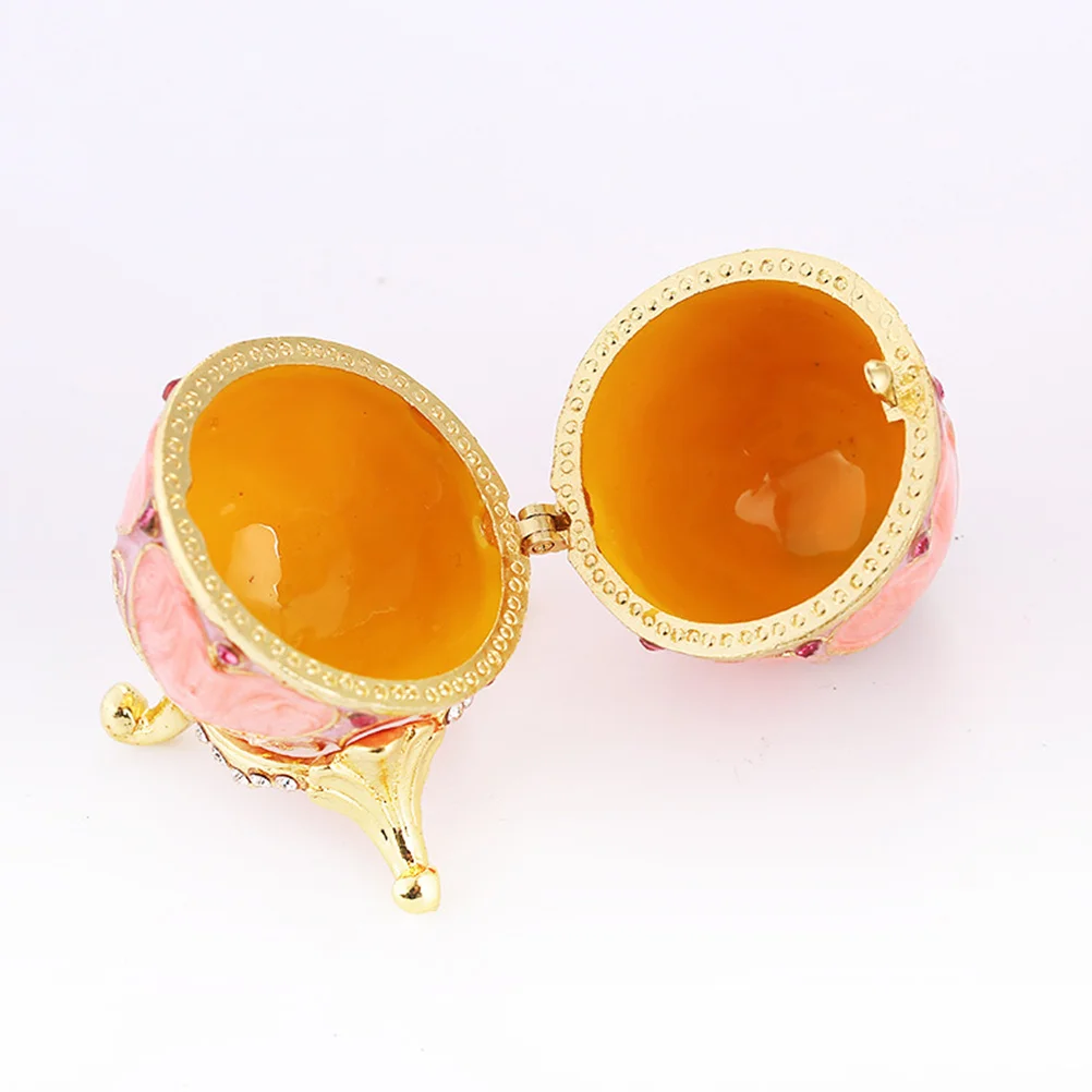 Egg Shape Jewelry Box Pink Metal Crafts Durable Storage Case Jewelry Container Necklace Holder Desktop Decoration