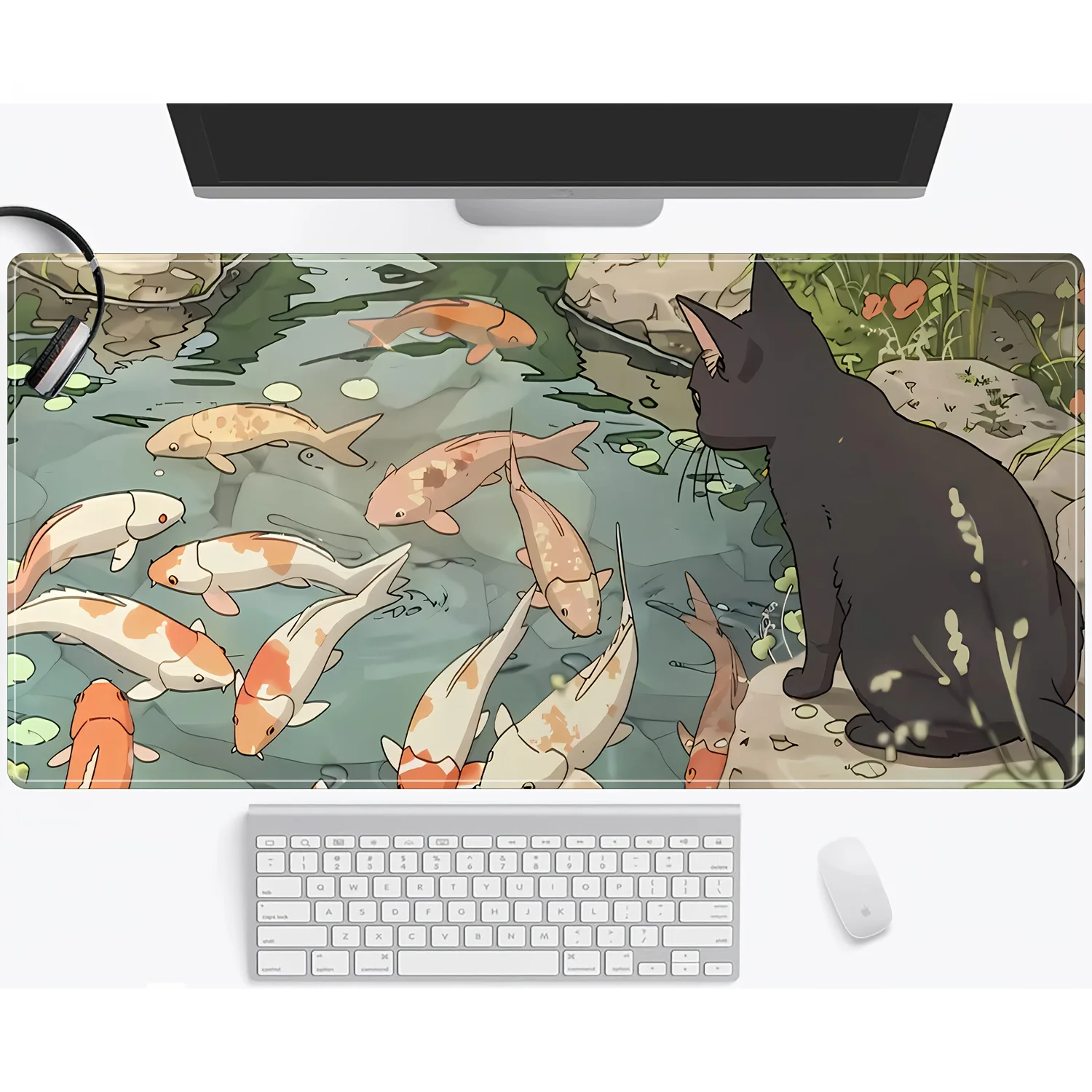 

Cute Cat and Koi Fish Design Mouse Pad Large Rubber Anti-slip Desk Accessories Mousepad for Offices & Gamer Keyboard Decor Mat