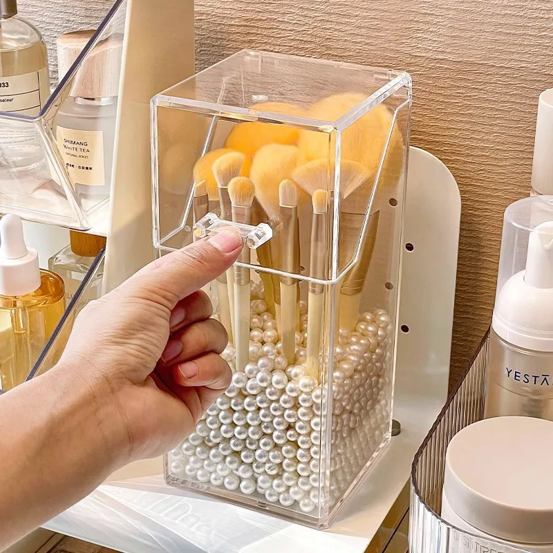 Aufbewahrungsbox für Make-up-Pinsel, einfaches transparentes Aufbewahrungsregal für Augenbrauenstifte, mit Staubschutz, verwendet für Badezimmer und Schminktisch