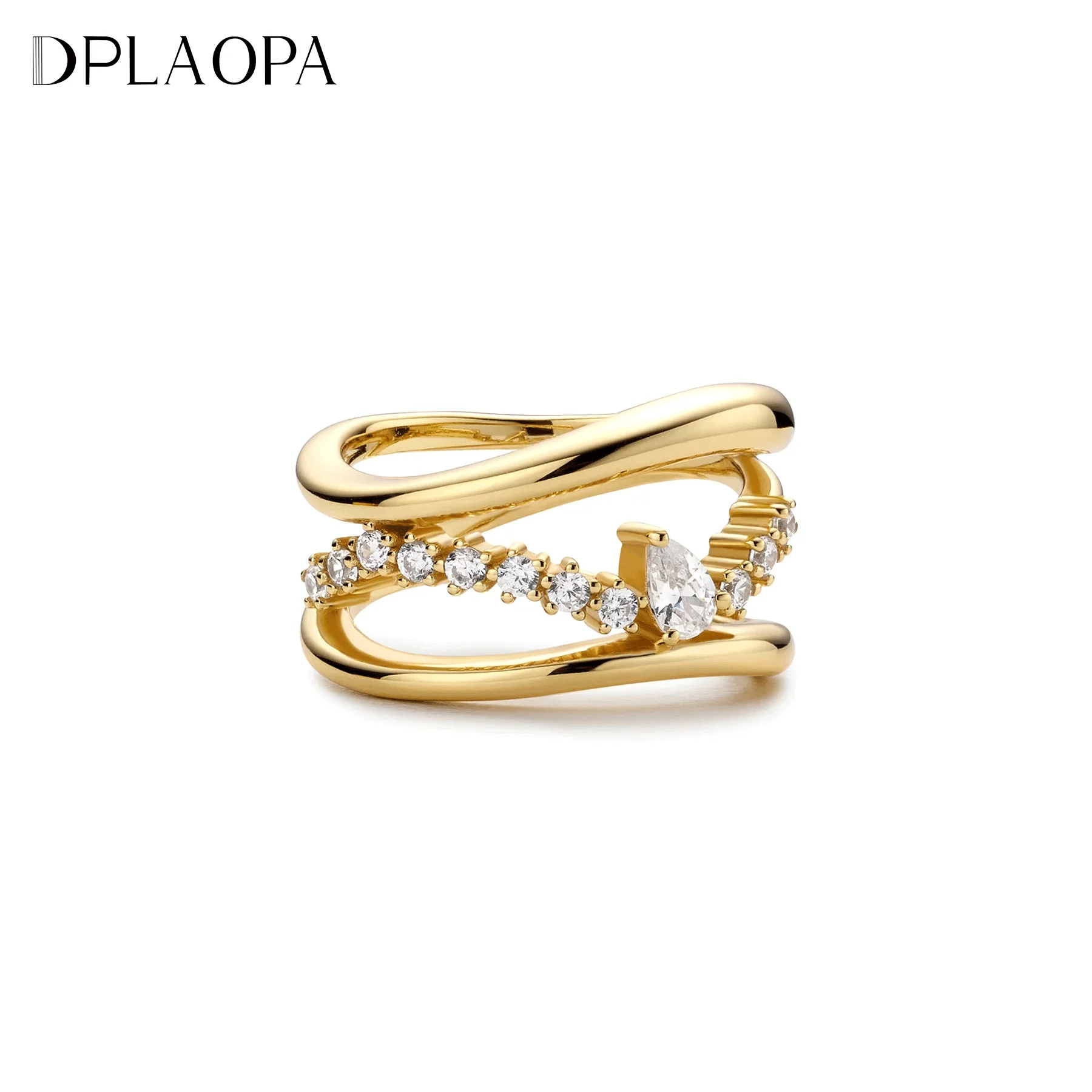 DPLAOPA Women 925 Sterling Silver Gold Sparkle Ring Pear Shape Irregular CZ Zircon Fine Jewelry Anniversary Wedding Luxury Gift