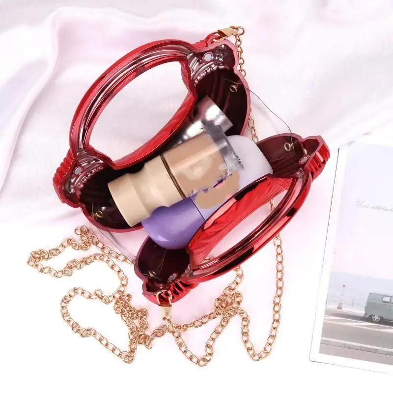 Metallische Halbmond-Clutch-Tasche mit glänzendem Streifendesign und abnehmbarem Kettenriemen für Hochzeitsfeier und Bankett – Detail 6