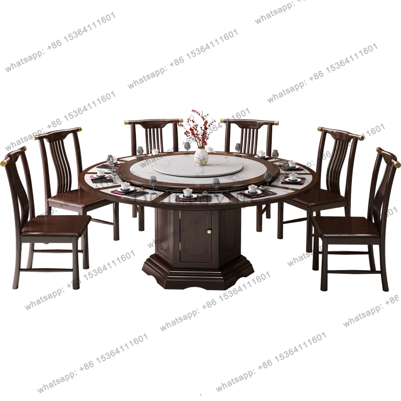 

New Chinese solid wood rock slab rotating retractable dining table can expand the deformation round table