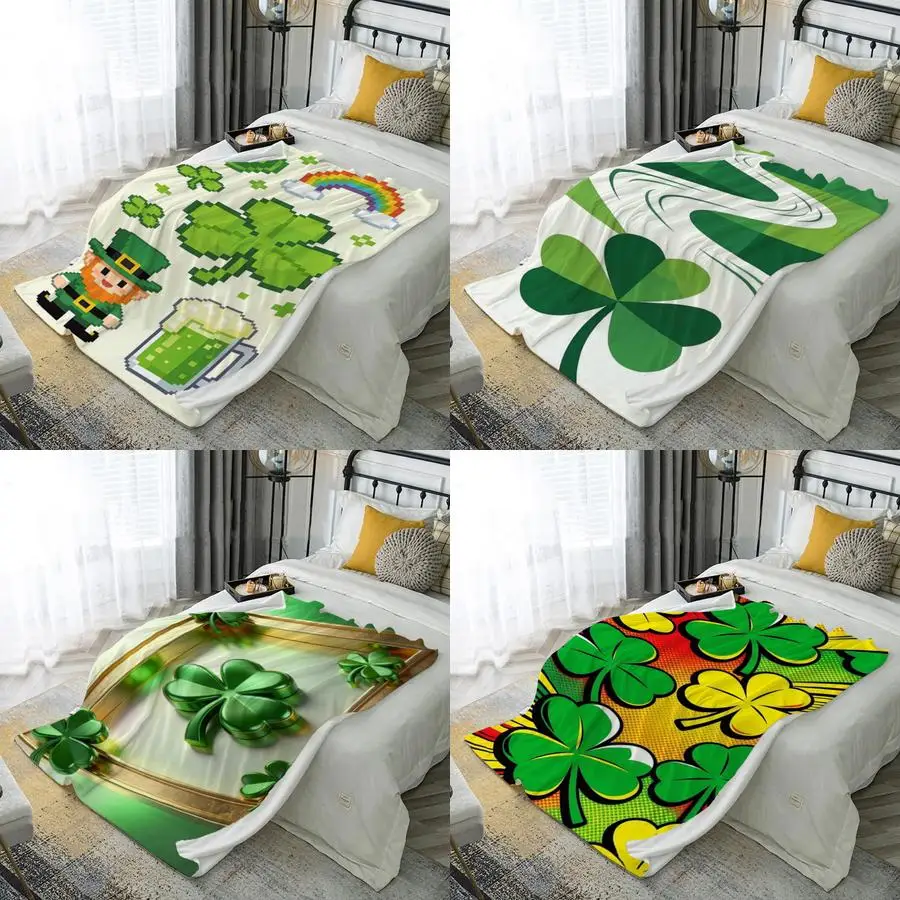 

Плед с 2D узором «Клевер», из микрофибры и фланели, для спальни, гостиной, дивана, мягкий и комфортный, для декора дома