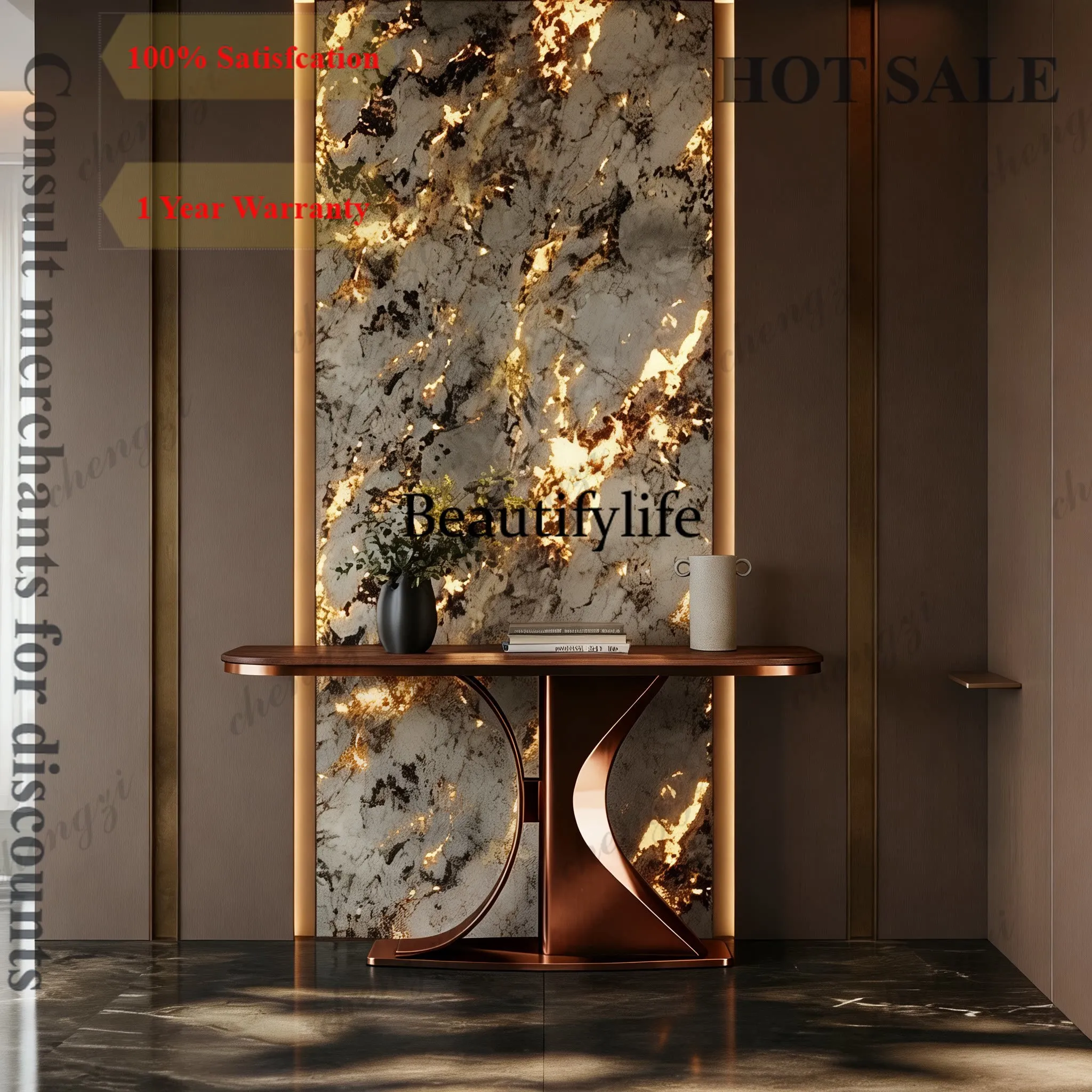 B567 Light luxury high-end feeling entrance decoration villa entrance door Solid wood strip case entrance table Shelf