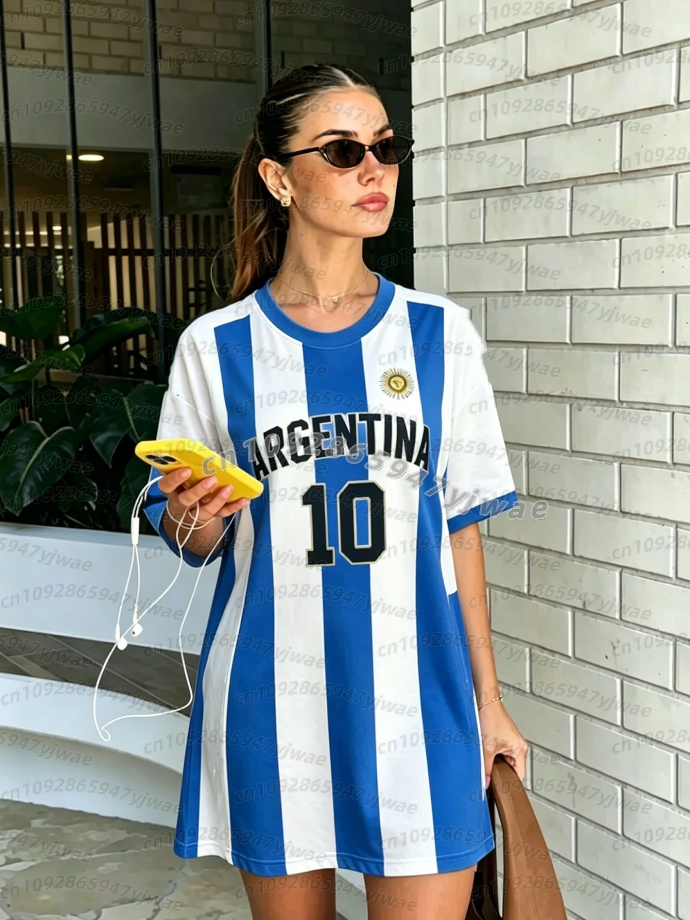 argentina jersey dress 26 Summer Women T-Shirt Loose Casual no.10 stripe Print O-Neck Lady Short Sleeve Pullover Dresses Women t-shirt vintage store