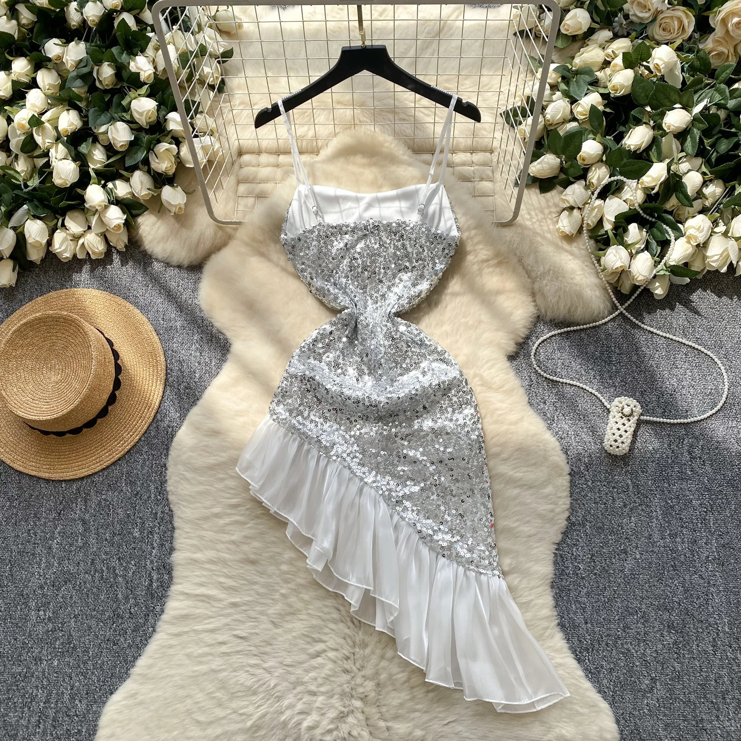 Chic vintage ไม่สมมาตร ruffle Elegant Fairy เกาหลีแฟชั่น Boho Sundress เสื้อผ้าผู้หญิงชุดมินิ