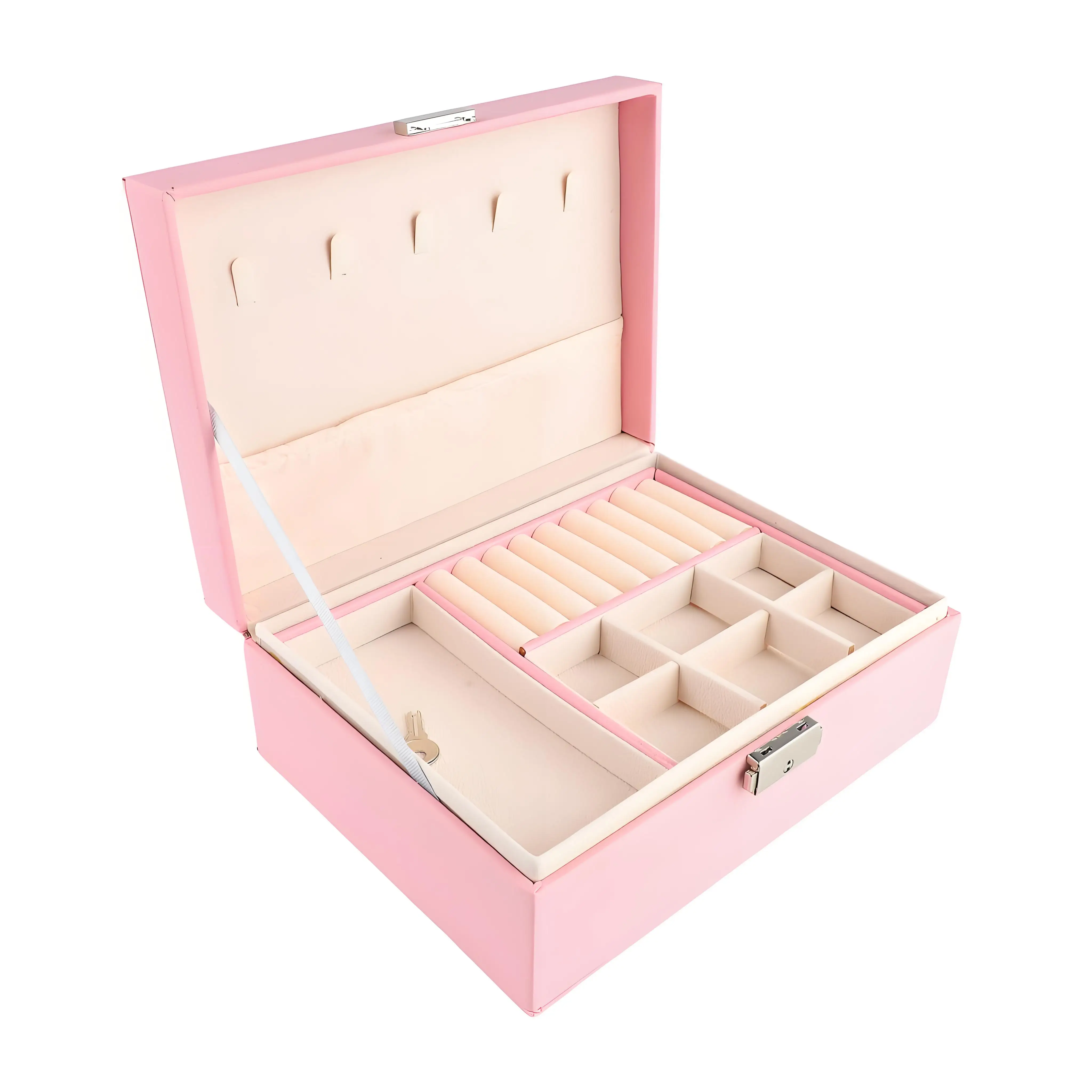 صندوق مجوهرات وحدات - منظم زينة من الجلد النباتي ✔ صواني FSC المعتمدة والطبقات (عرض حلقة/قلادة قابلة للفصل) #5