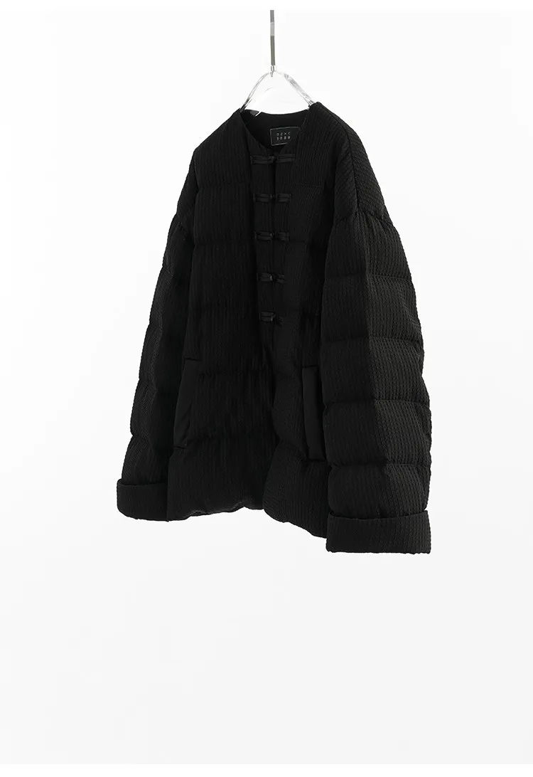 Women's New Chinese Style Goose Down Jacket with Button Detail, 2026 New Model, Made of Real Silk Guanle Crepe Fabric