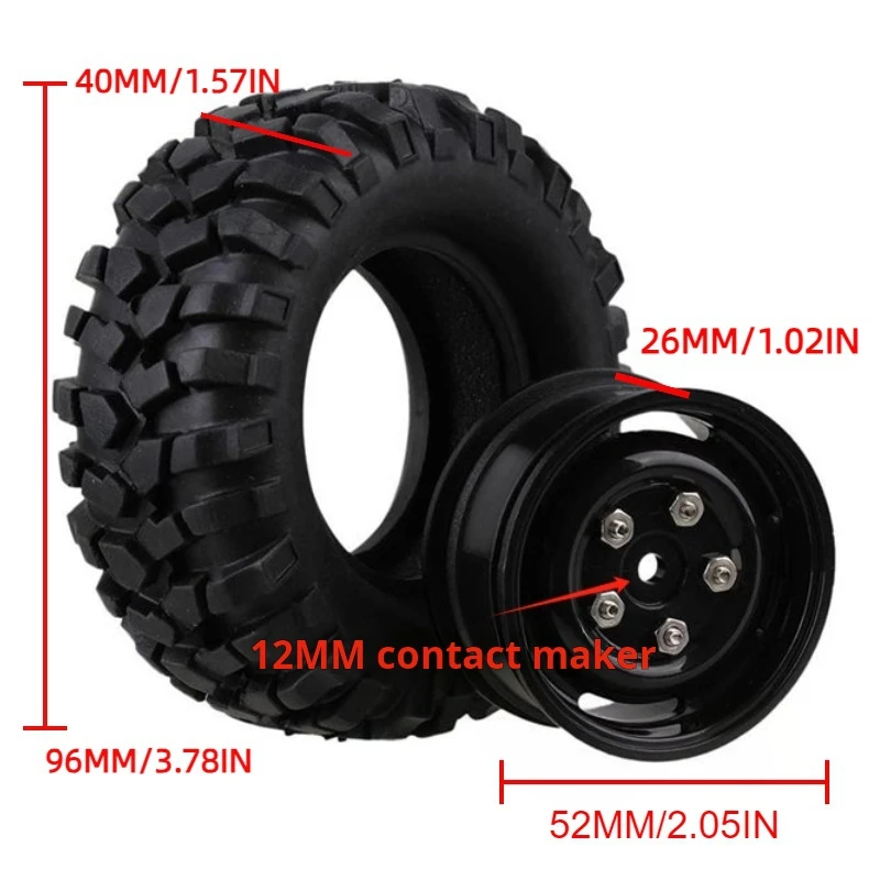 4 adet 96mm 1.9 inç lastik jant lastik Beadlock için 1/10 Rc paletli araba Hsp Redcat Traxxas eksenel Scx10 90046 Rc 4wd