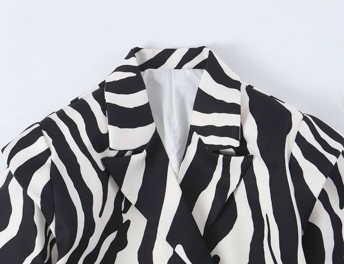 KONDALA Women Elegant Zebra Printed Pants Suit Lace-up Loose Blazer, Long Pants 2026 Fall Trendy Vintage Dinner Party Blazer Set