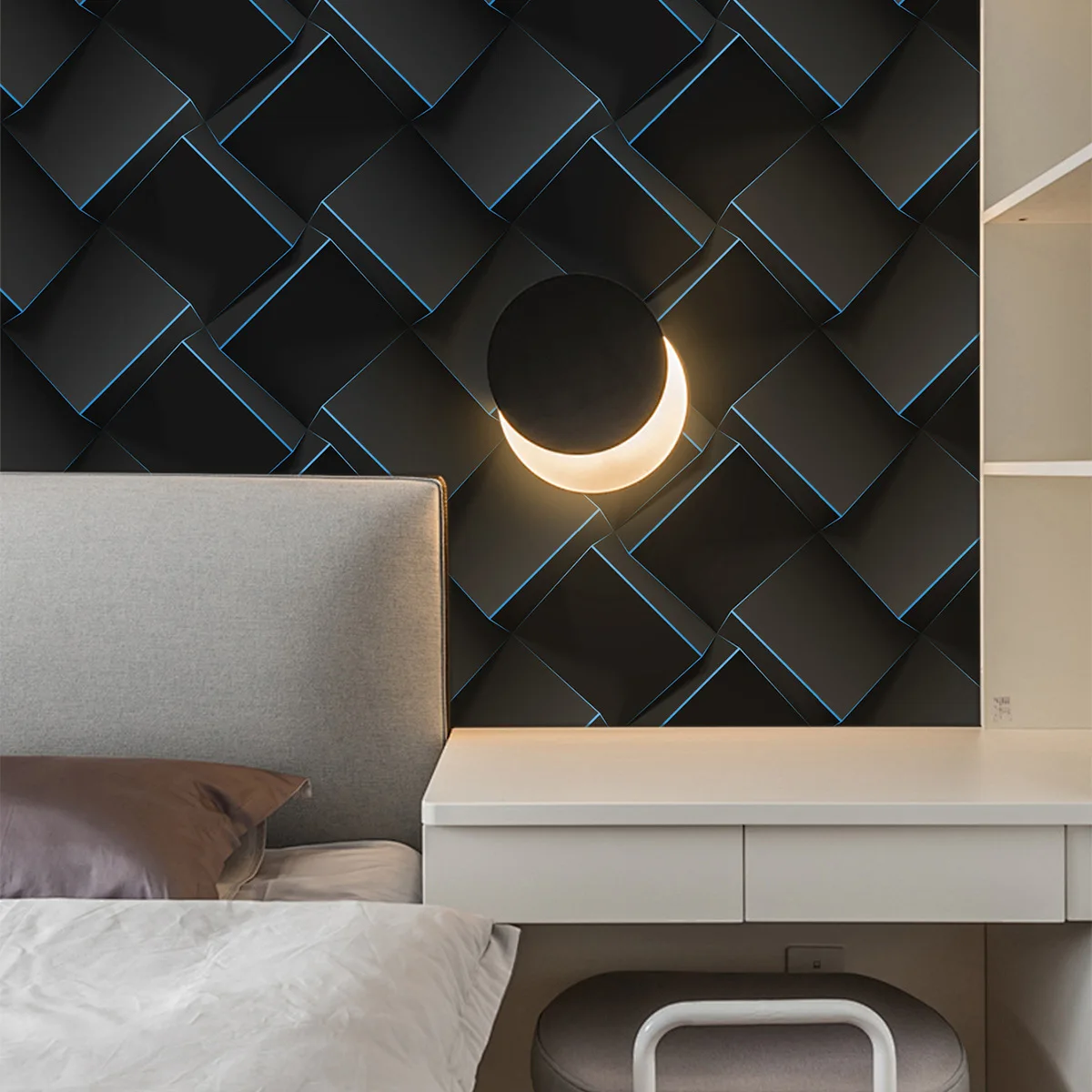 Black Technology Sense Wallpaper Peel and Stick Geometric Contact Paper Self Adhesive Vinyl Wall Covering for Bedroom Home Decor