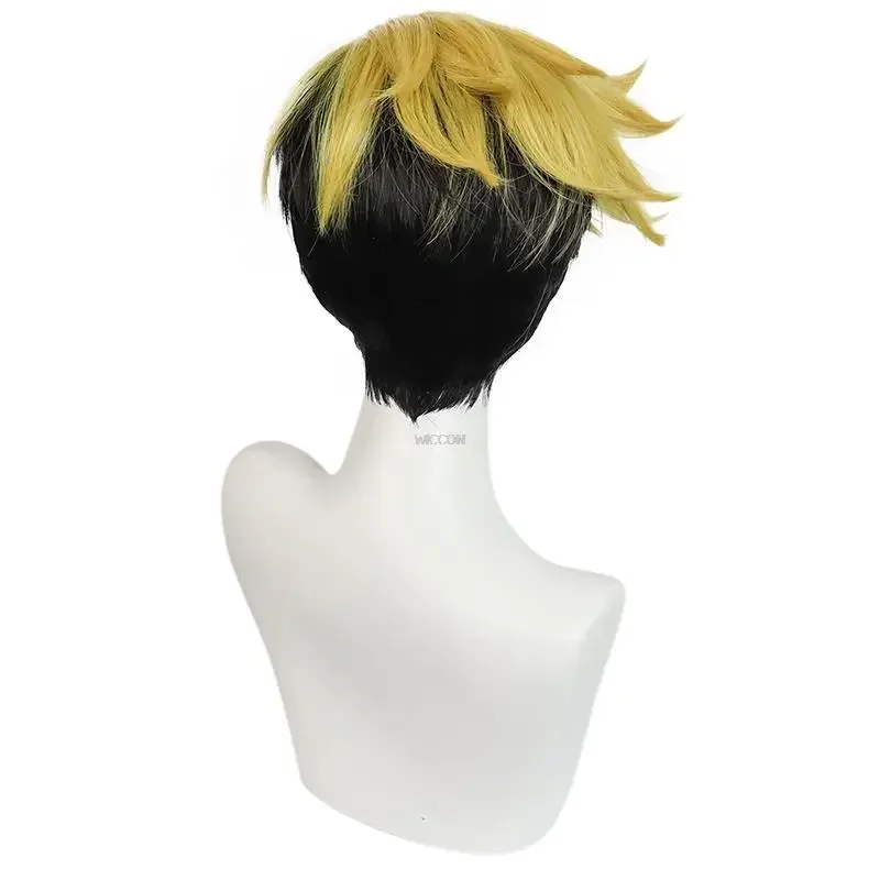 Vash The Stampede Cosplay Peruca Anime Vash The Stampede Amarelo Preto Peruca Curta Fantasia de Festa de Halloween para Homens