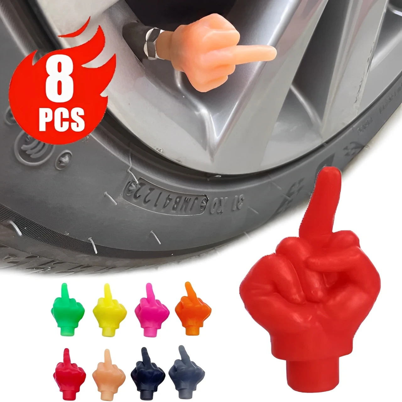 

1/4/8PCS Spoof Middle Finger Car Tire Valves Glow-in-the-dark Valve Cores Naughty Style Motorcycle Valves Car Accessories