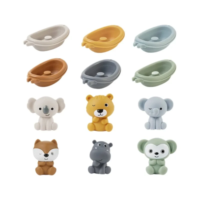 Interactive Baby Bath Stacking Boat Toy with Animal Finger Puppets Floating Bathtub Shower Pool Sensory Play Set for Toddlers