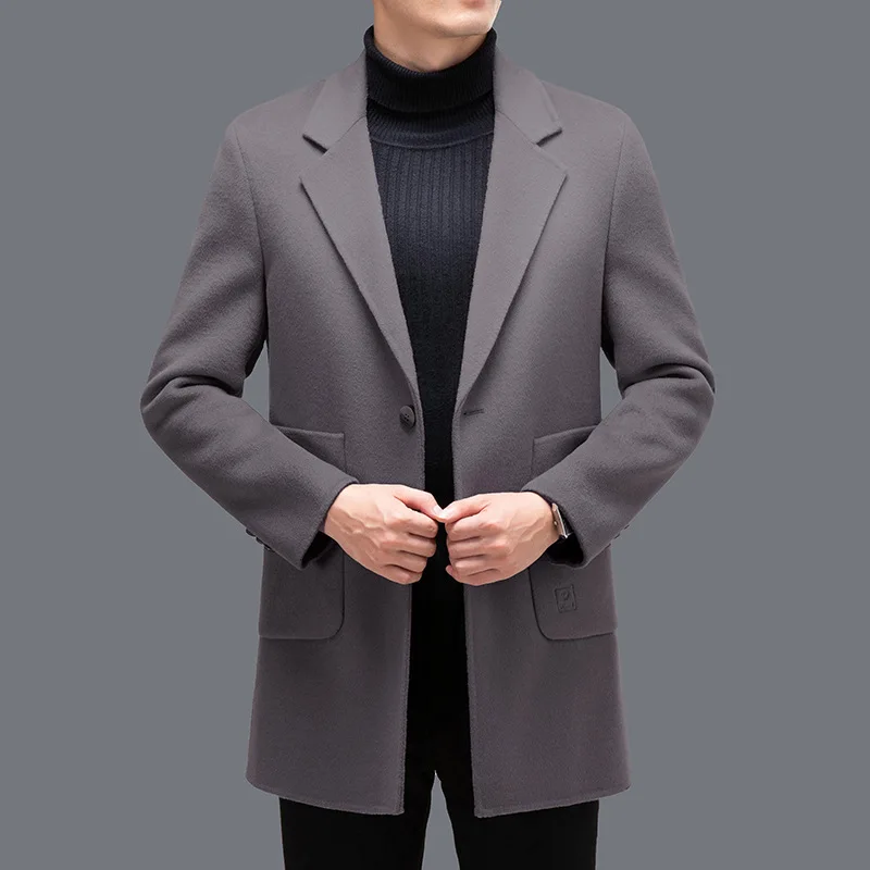 Coat Men's Mid Length Autumn/Winter New Business Casual Solid Color Versatile Fashion Coat