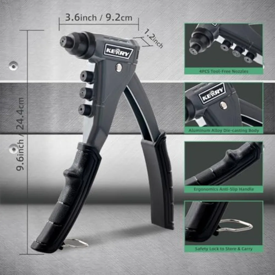 ชุดปืนยิงรีเวทแบบมือเดียวพร้อมด้ามจับยาว 9.6 นิ้ว สำหรับงานซ่อมยานยนต์ การบำรุงรักษาอากาศยาน และงานโลหะ