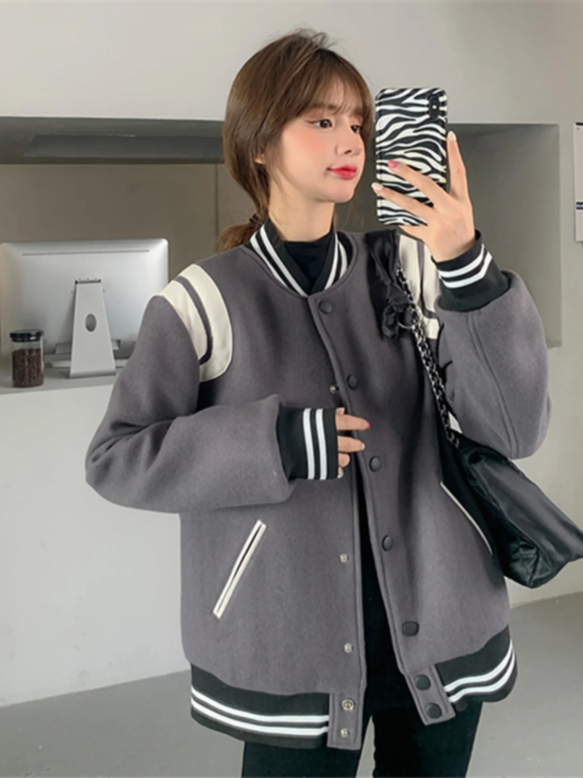 Women's Baseball Jaet Casual Versatile Retro Hong Kong Sle Spring Autumn New Trendy Korean Version Loose Fit Button up