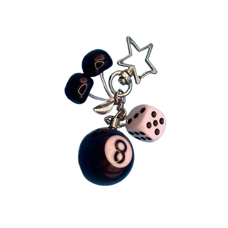 Lucky Black 8 Ball Fruit Cherry Dice Star Keychain Phone Accessories Car Key Strap Waist Wallet KeyChains Keyrings Bag Pendant