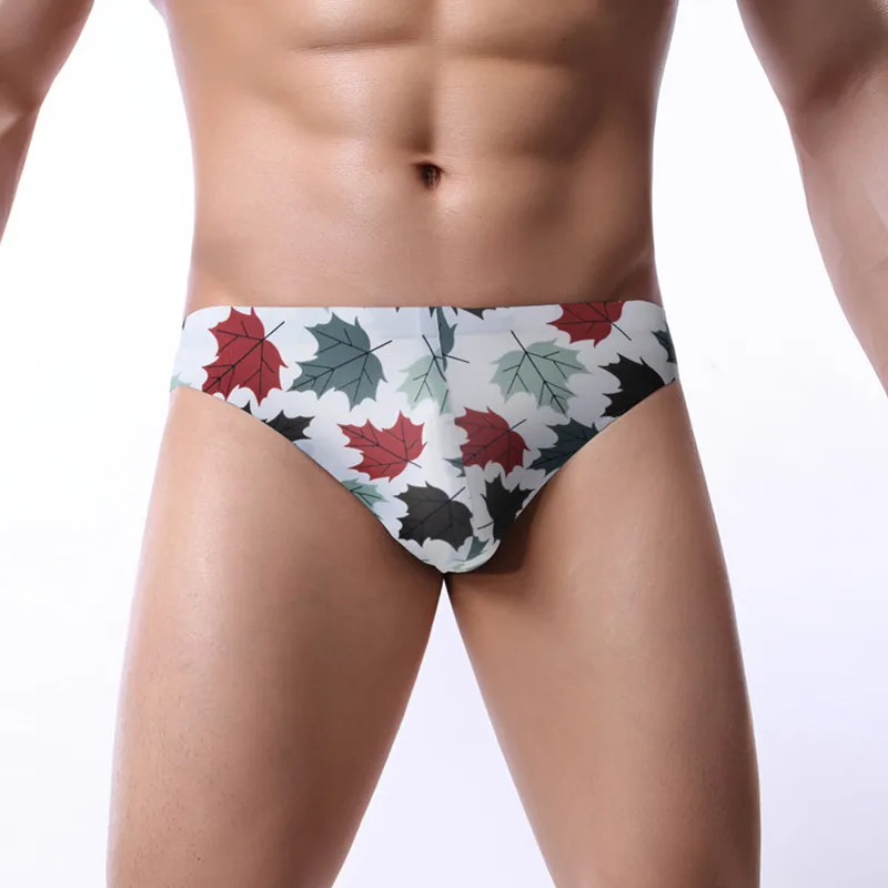 

Men Briefs Printing Bikini Polyester Breathable Mens Underwear Briefs leaf Print Seamless Male Panties 3D Underpants Slip Briefs