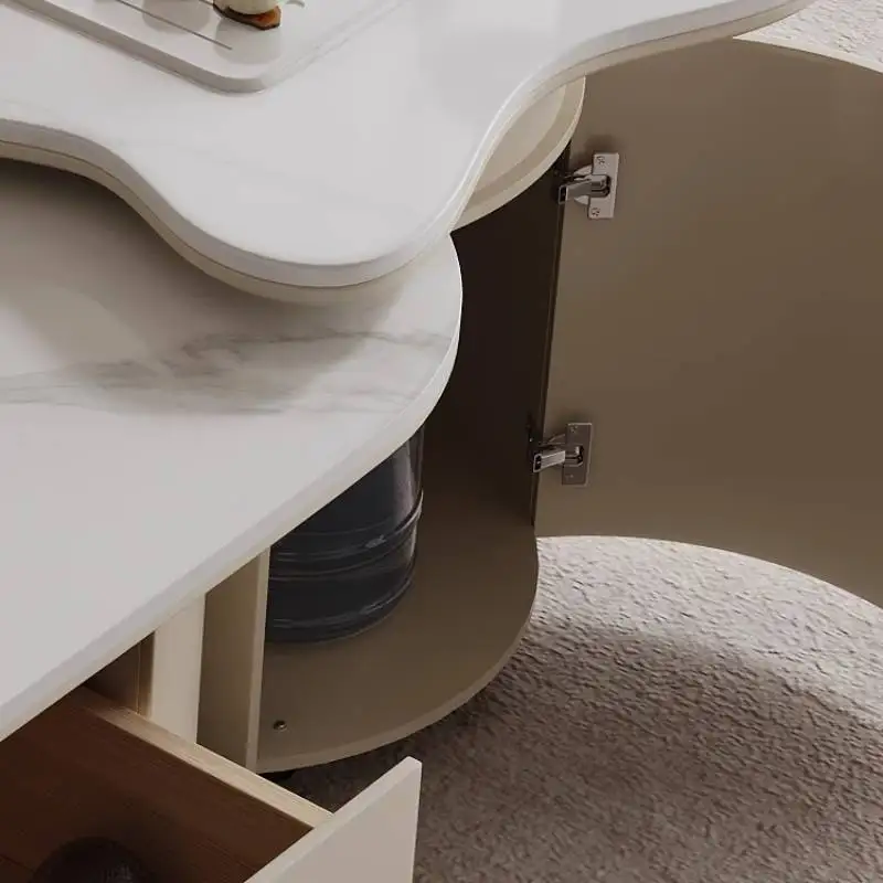 طاولات قهوة بيج بتصميم كلاسيكي، تخزين مخفي، طاولة قهوة بتصميم ياباني، أثاث منزلي حديث باللون الأبيض ميسا دي سنترو سالا