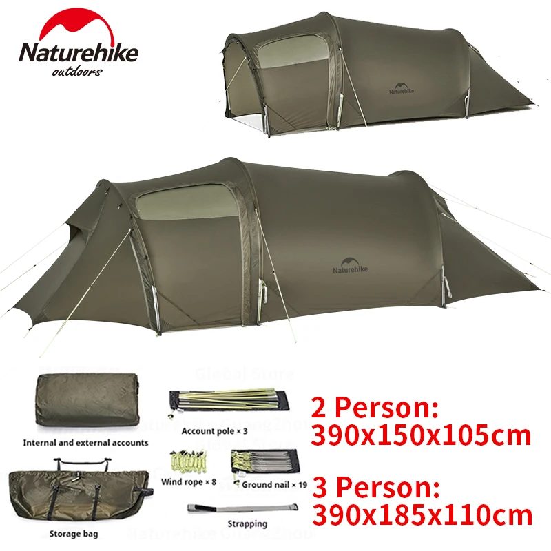 Naturehike 2024 Opalus UL Tunnel Tent Ultralight 2-3 People 15D Nylon Waterproof Outdoor Hiking Tent 4 Season Backpacking Tent