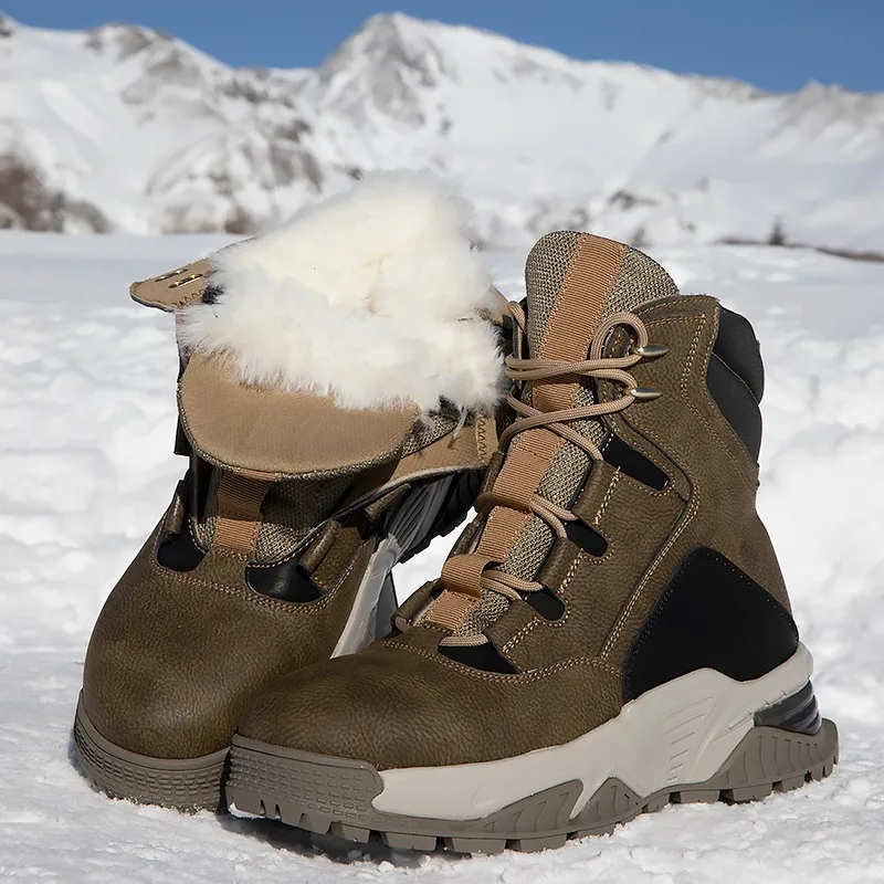 

Fashion Wool Snow Boots Men's Winter Fur Male Warm Thick Plush High Top Outdoor Sport Boots Youth Hiking Cotton Shoes