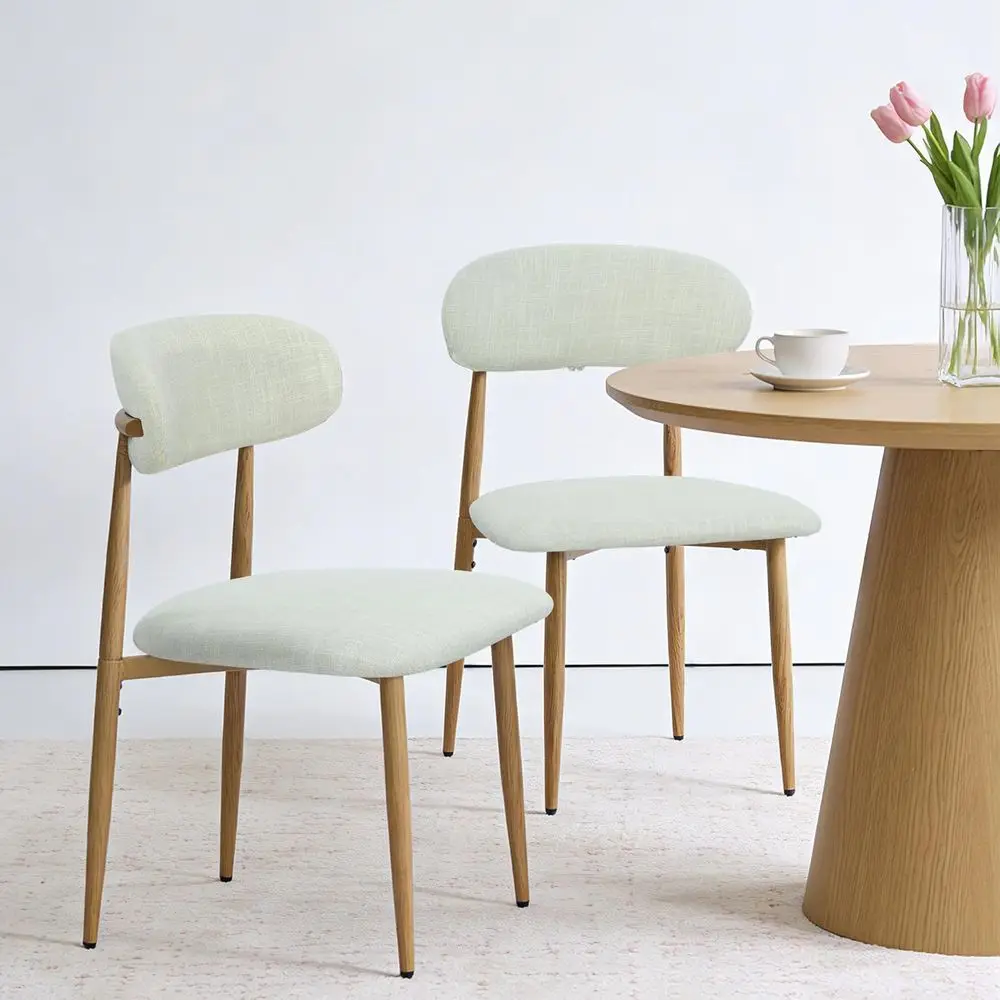 

Upholstered Dining Chairs Set of 2, Vintage Metal with Wood Grain, Linen Fabric Side Chairs for Kitchen Dining Room, 350lbs Capa